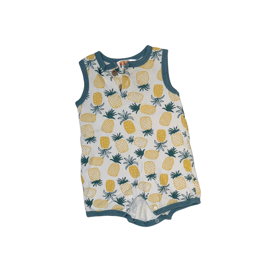 Pineapple pattern romper & sun hat | 6-9M