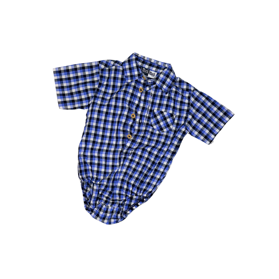 Blue plaid shirt style bodysuit | 6-9M