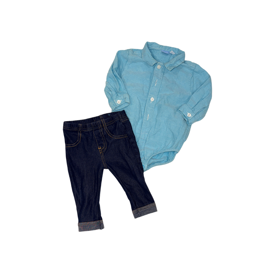Set of pants with shirt style bodysuit | Aqua blue | 6-9M