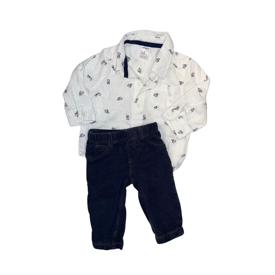 Carter's Squirrel Print Shirt & Soft Denim Pants Set | Boys 6M