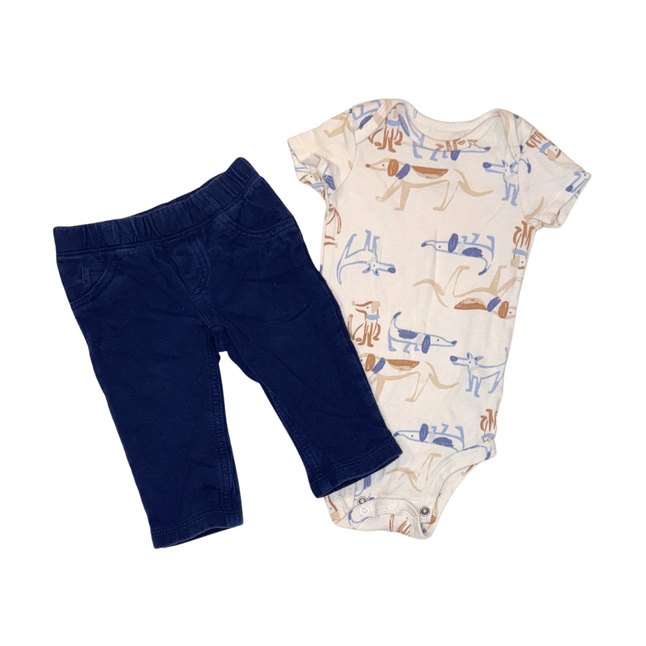 Carter's Dog Print Bodysuit & Navy Sweatpants Set | Boys 6M