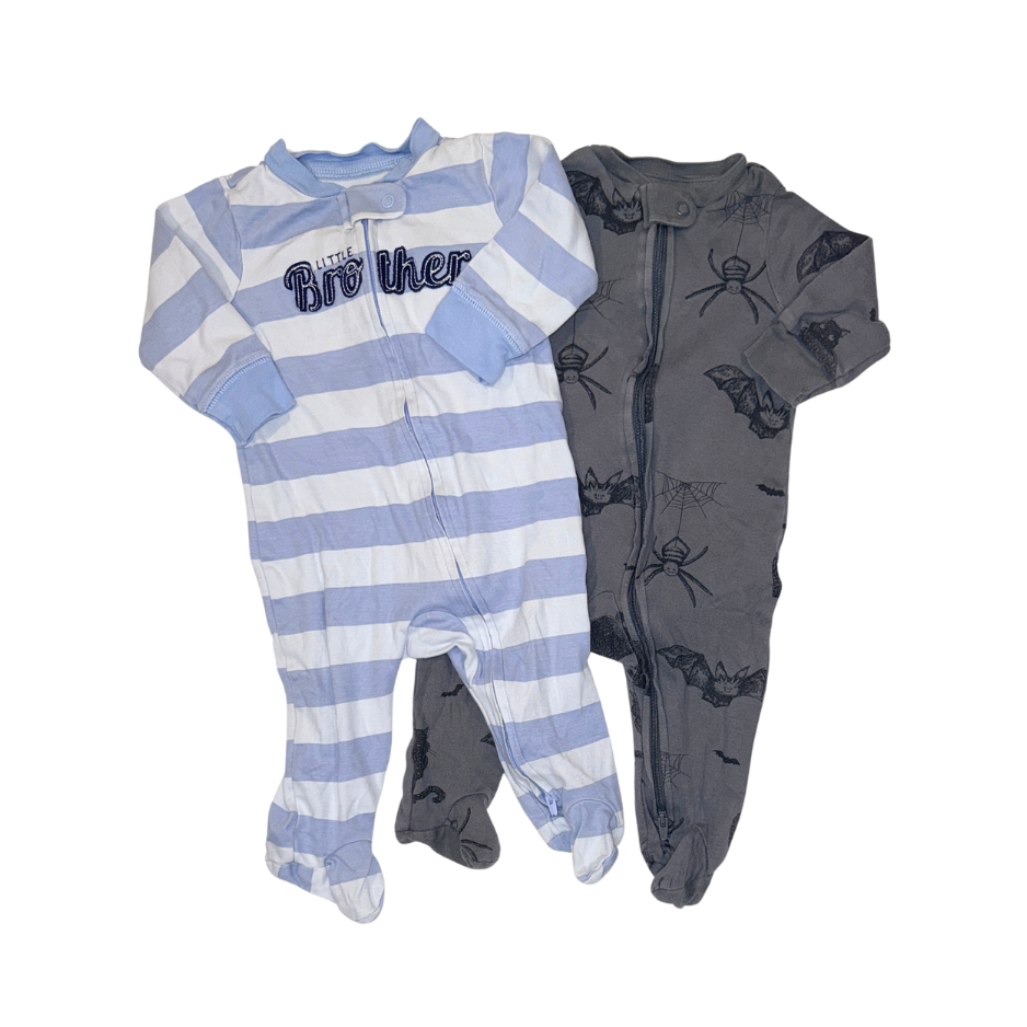 Carter's Set of 2 Onesies | "Little Brother" Stripe & Bat Print | Boys 6M
