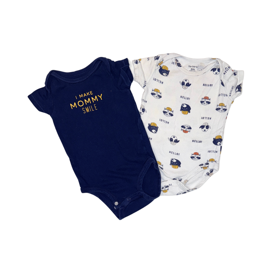 Carter's Set of 2 Bodysuits | "I Make Mommy Smile" & Animal Print | 6M