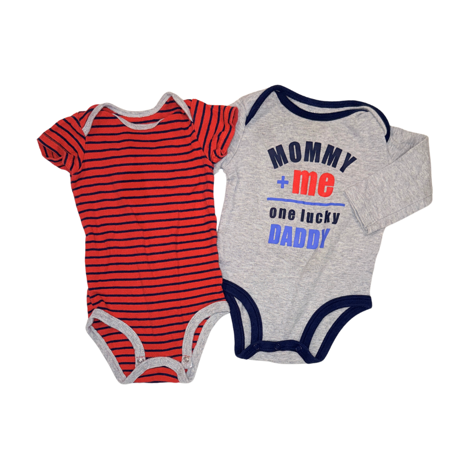 Carter's Set of 2 Bodysuits | "Lucky Dad" & Red/Blue Stripe | 6M