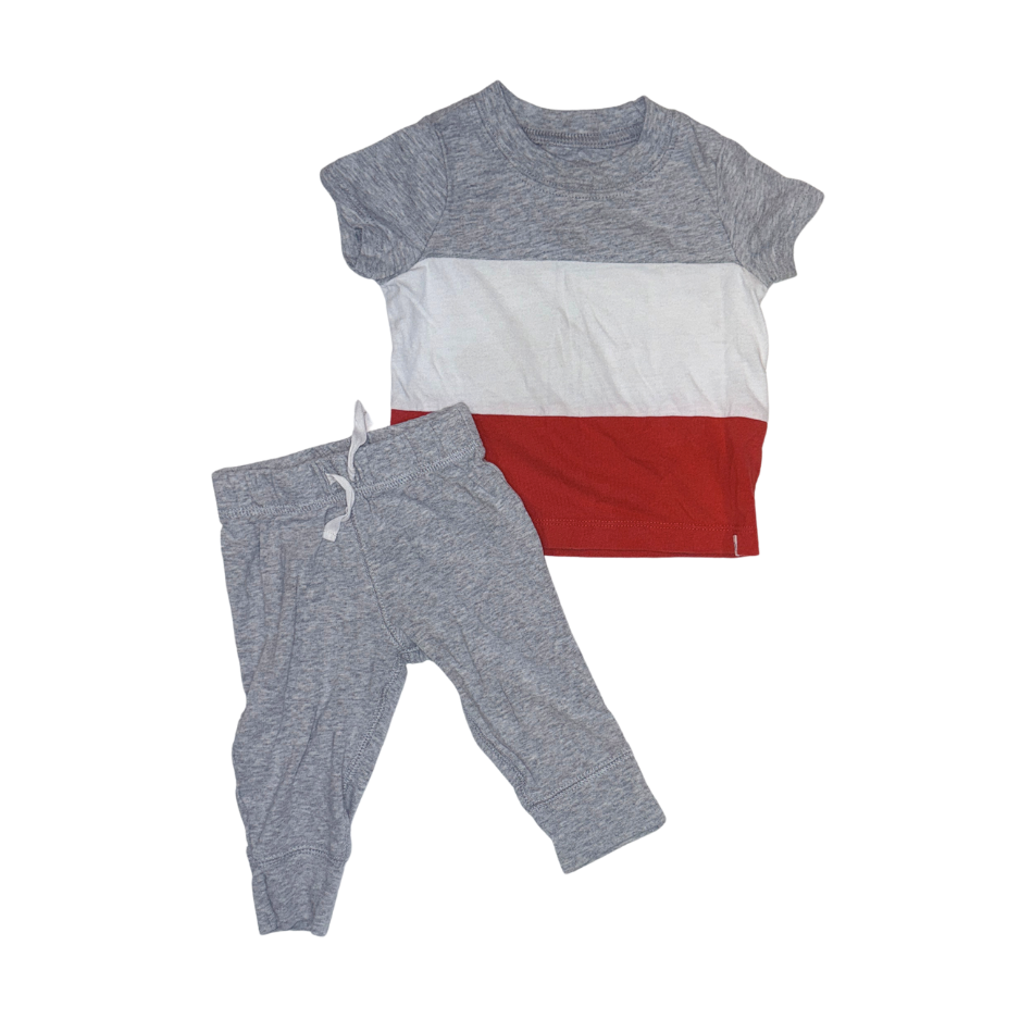 Carter's Grey, White & Red T-Shirt & Grey Pants Set | 6M