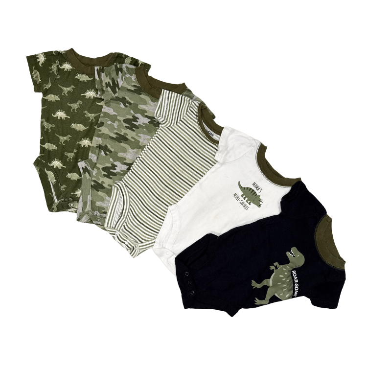 Bundles Baby Place Set of 5 | Dinosaur & Camouflage Bodysuits | 6M