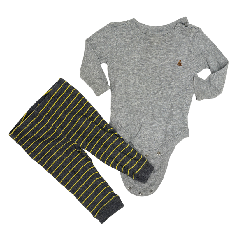 Multi Brands | Set Of 2 Bodysuit & Pants | Grey & Yellow | 6M