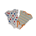 Multi Brands | Set Of 2 Bodysuits | Monster Pattern & White with Orange stripes | 9M