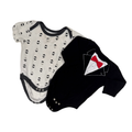 Multi Brands | Set Of 2 Bodysuits | Black tie & White | 6-9M