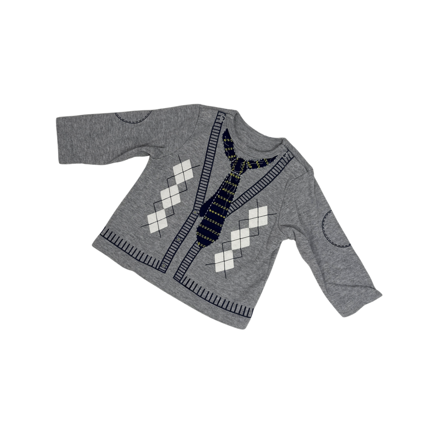 LittleMe | Long-sleeve T-shirt | Cardigan Style With Tie Design | Grey | 9M
