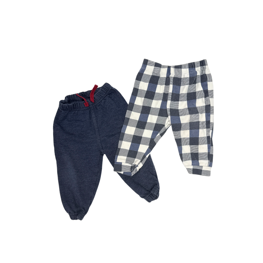 Pekkle | Set Of 2 Pants | Navy with White Plaid, and Navy Blue | 9M