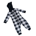Long fleece overalls | B&W plaid | 12M
