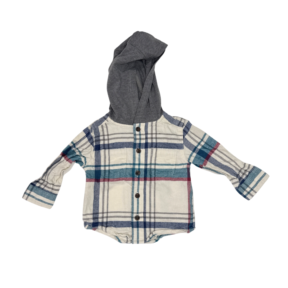 OshKosh B'gosh Plaid Hoodie with Grey Hood | 12M