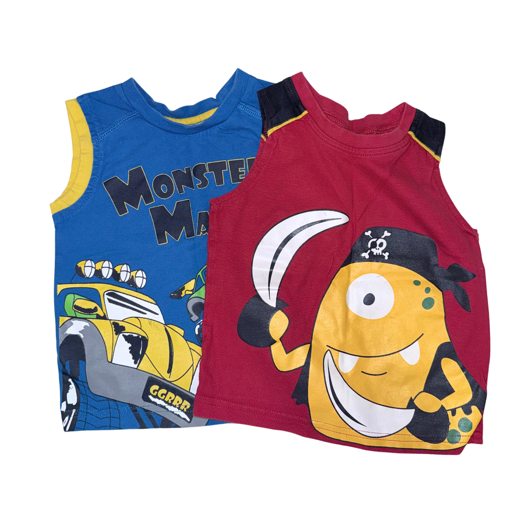 Set of two t-shirts | Pirate & monster sleeveless | 2T