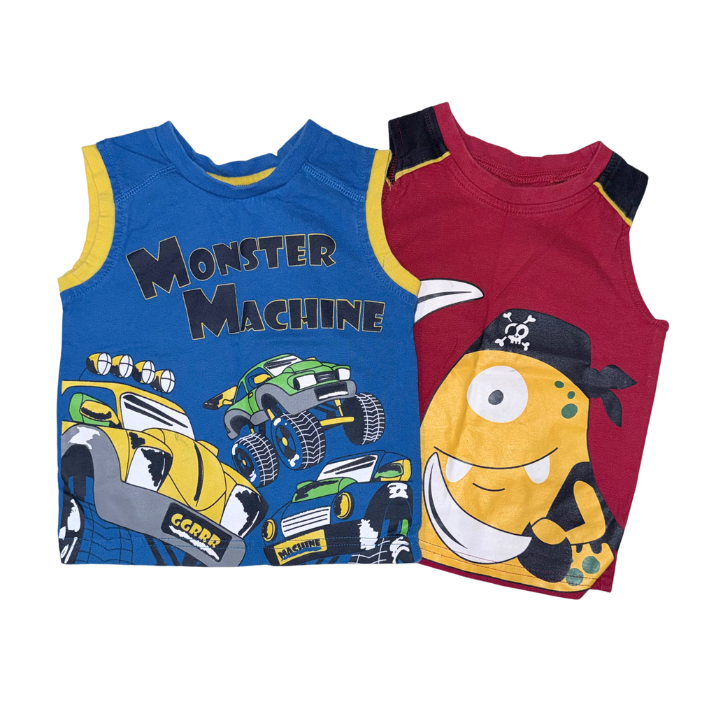 Set of two t-shirts | Pirate & monster sleeveless | 2T