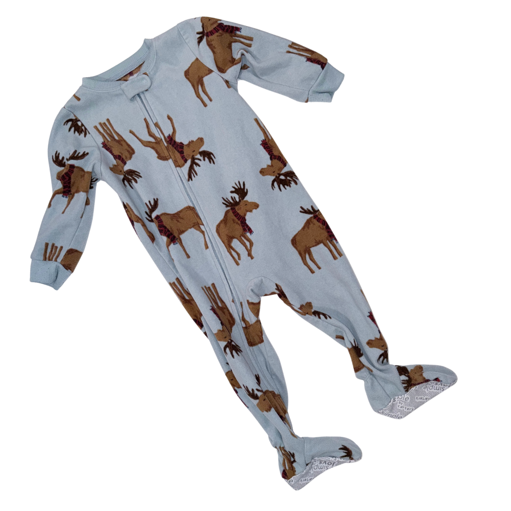 Blue fleece footed PJ | Moose pattern | 18M