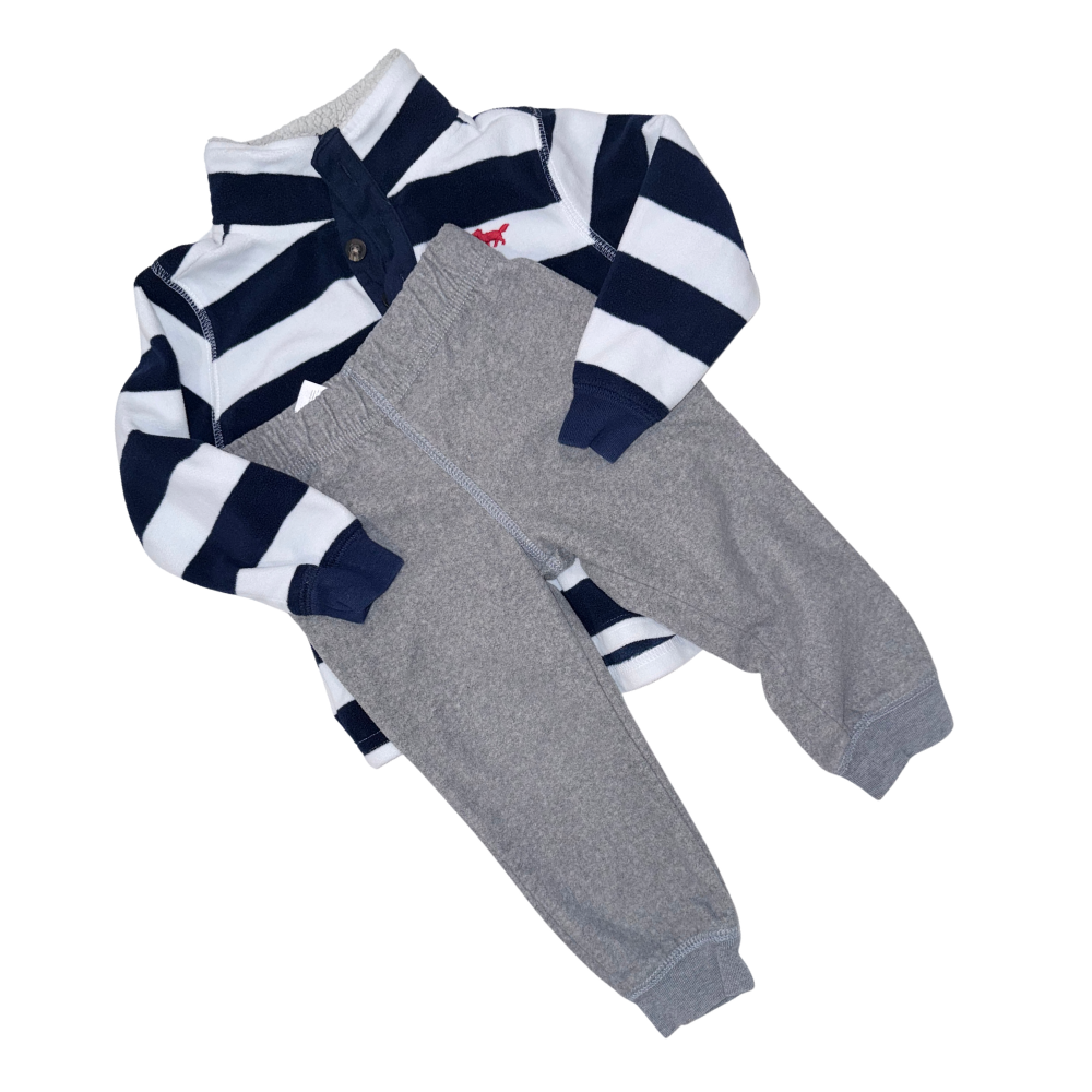 Set of fleece grey pants & blue with white stripes sweater | 2T
