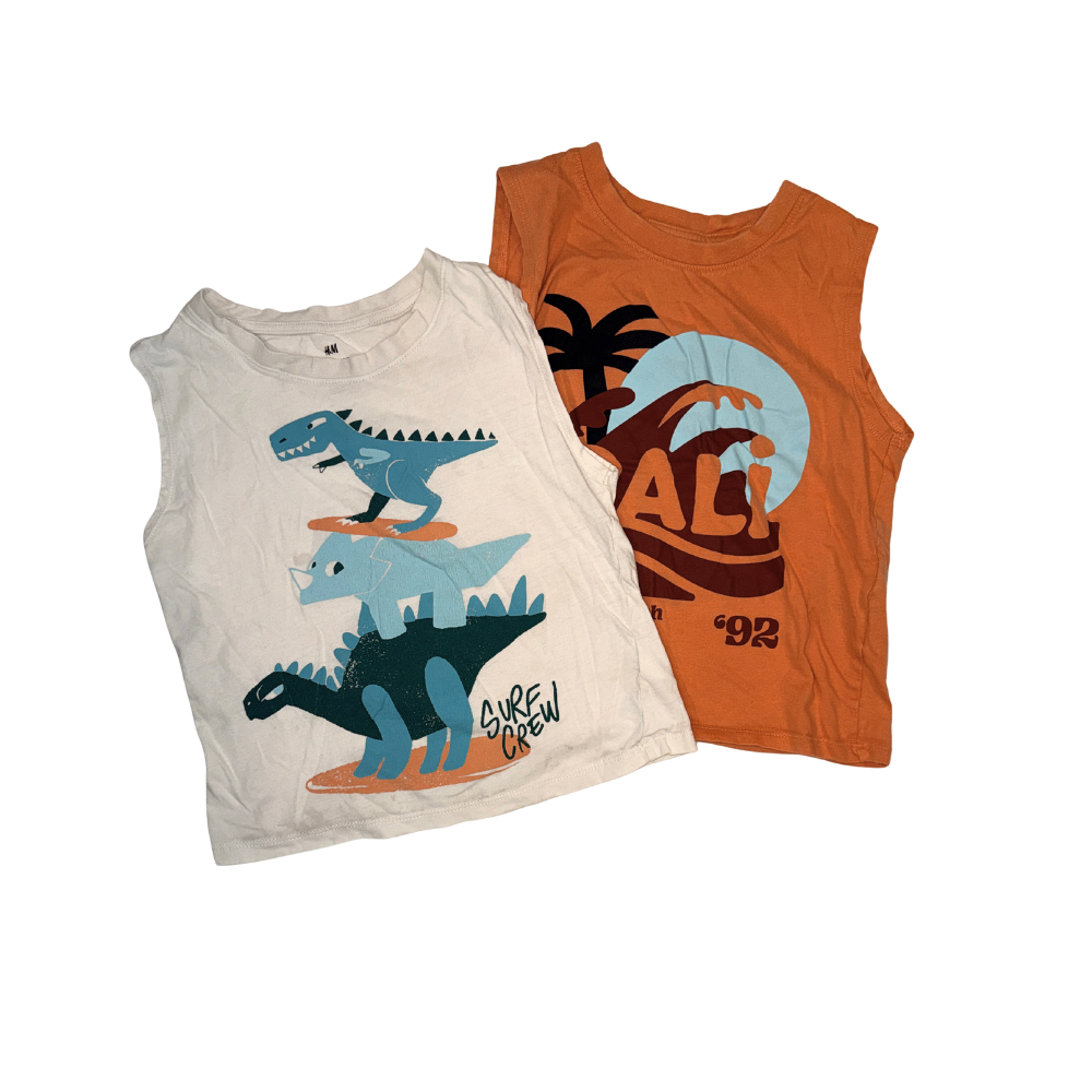 Set of 2 sleeveless t-shirt | Orange & white | 2-4T