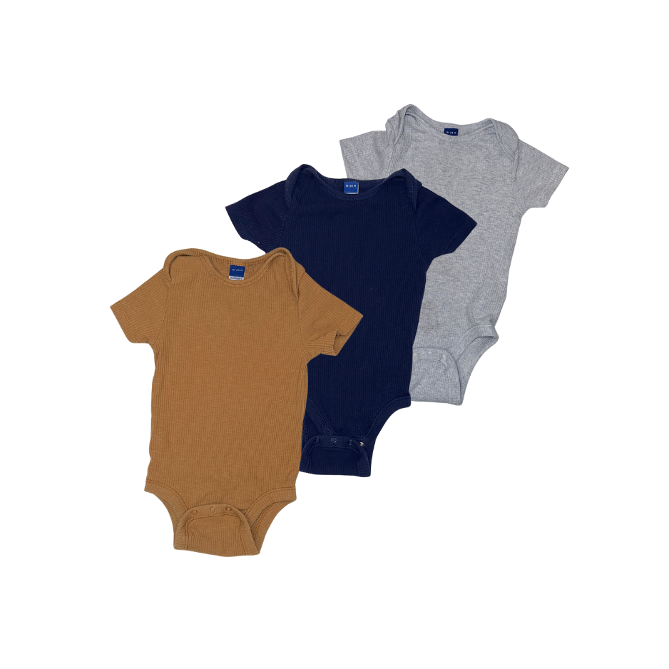 Set of 3 bodysuits | Short-sleeve | Beige, light grey & navy blue | 18-24M