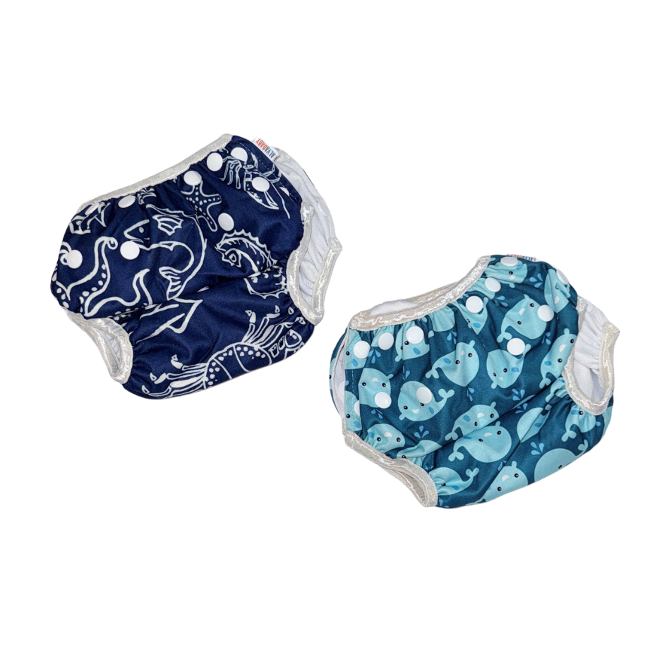 Set of 2 reusable swim diapers | Ocean theme | 0-24M