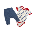 Multi Brands | Set Of 2 | White with Blue Fish Pattern Bodysuit & Blue Pants | 24M