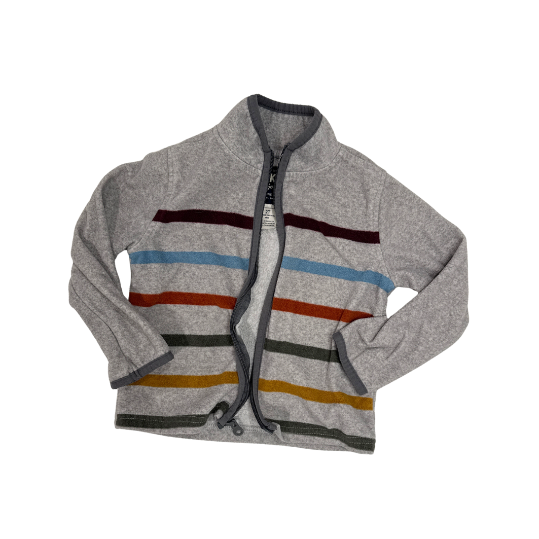 OshKosh B'Gosh | Hoodies | Striped Fleece Hoodie | Grey With Multicolored Stripes | 2T