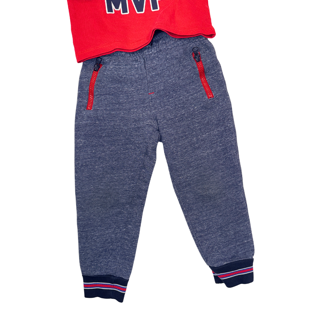 Set of long-sleeve red t-shirt & blue sweatpants | 3T