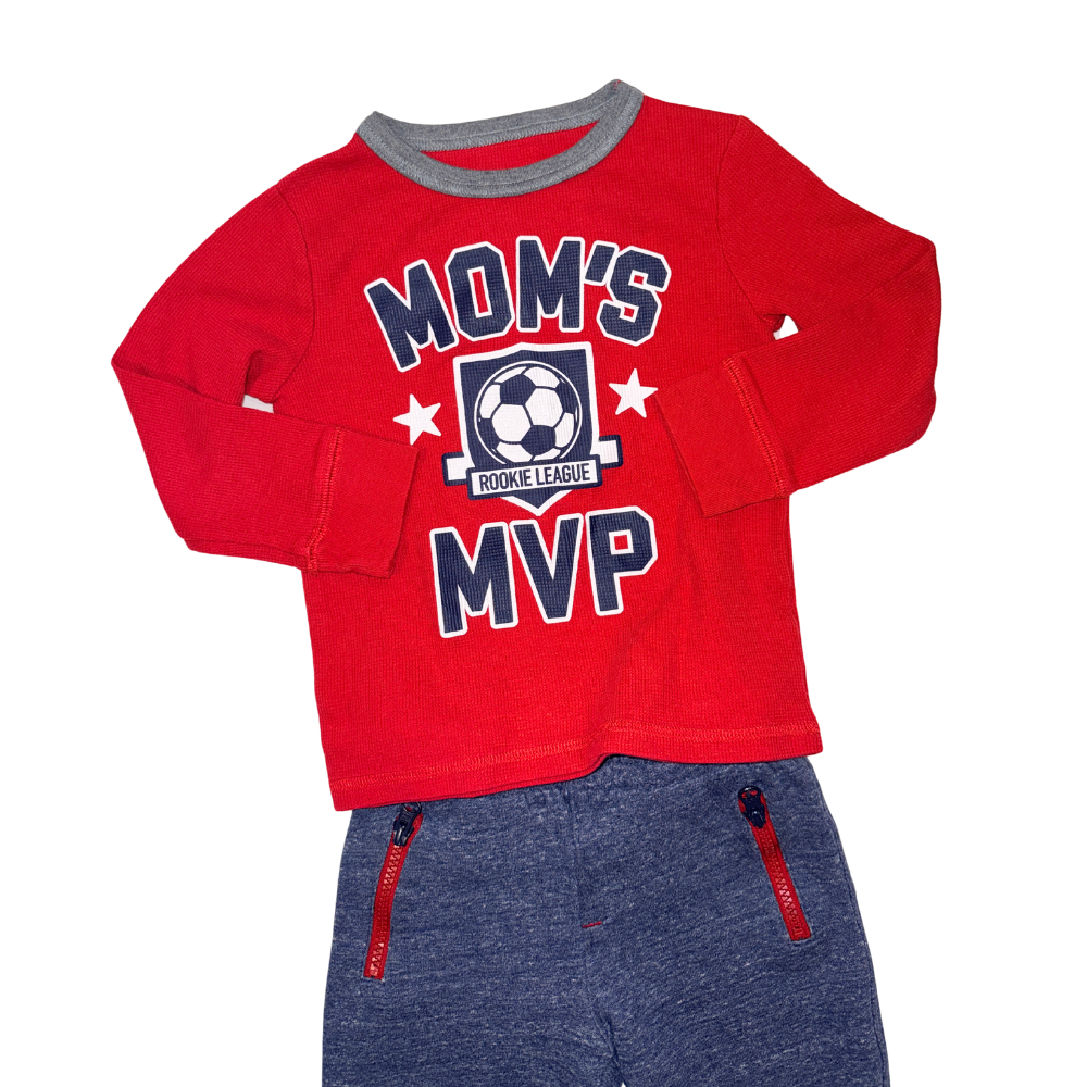 Set of long-sleeve red t-shirt & blue sweatpants | 3T