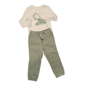 Set of dino long-sleeve beige t-shirt & olive green cargo pants | 3T