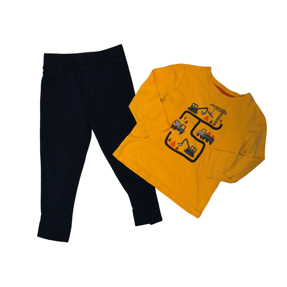 Set of long-sleeve yellow t-shirt & black thin black jogger | 3T