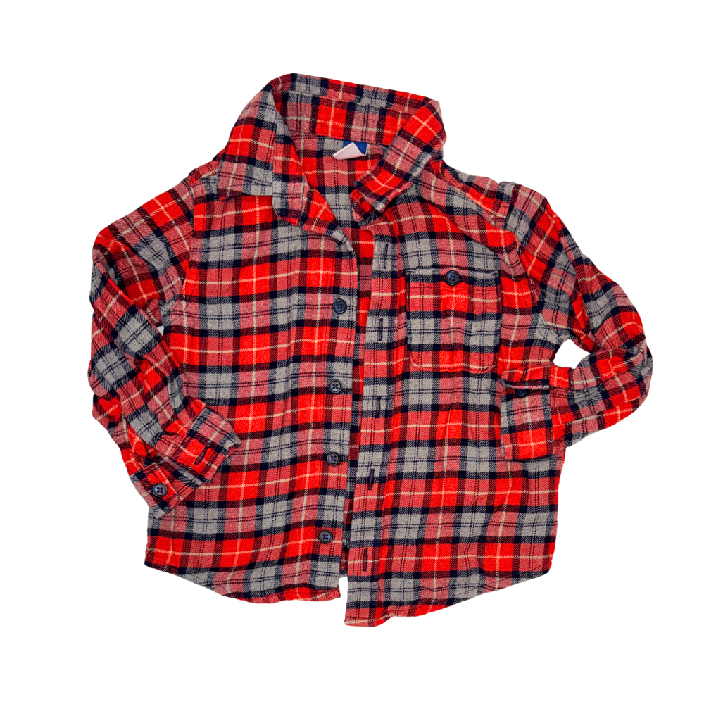 Red plaided button up shirt | 3T