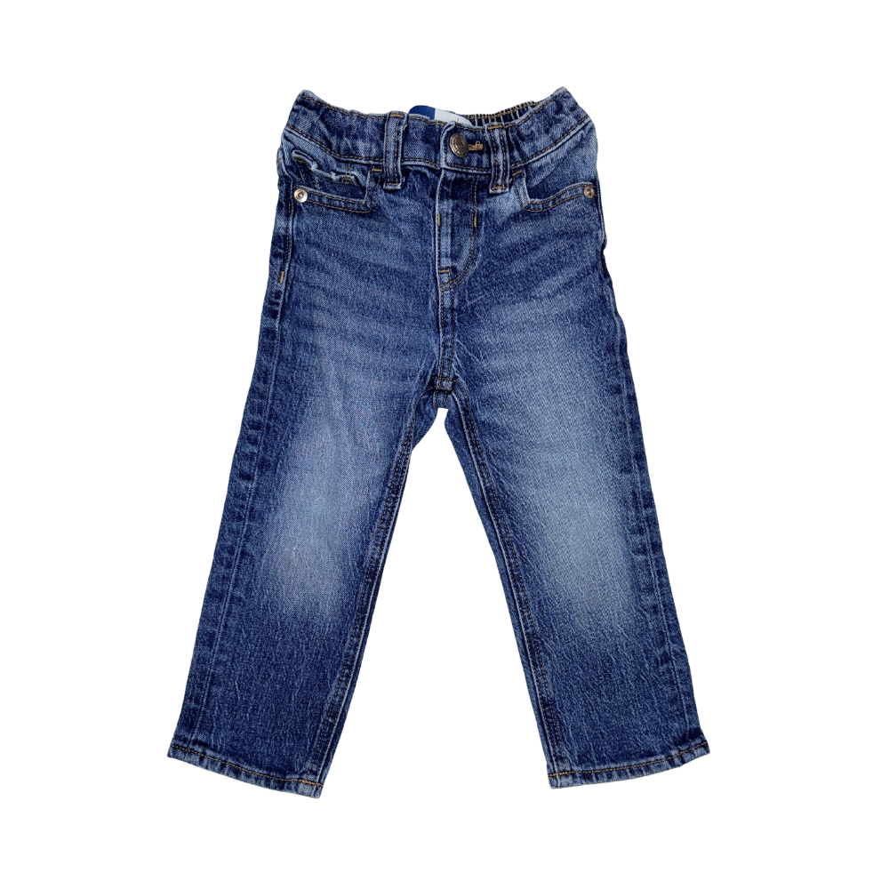 Blue straight adjustable waist denim pants | 3T
