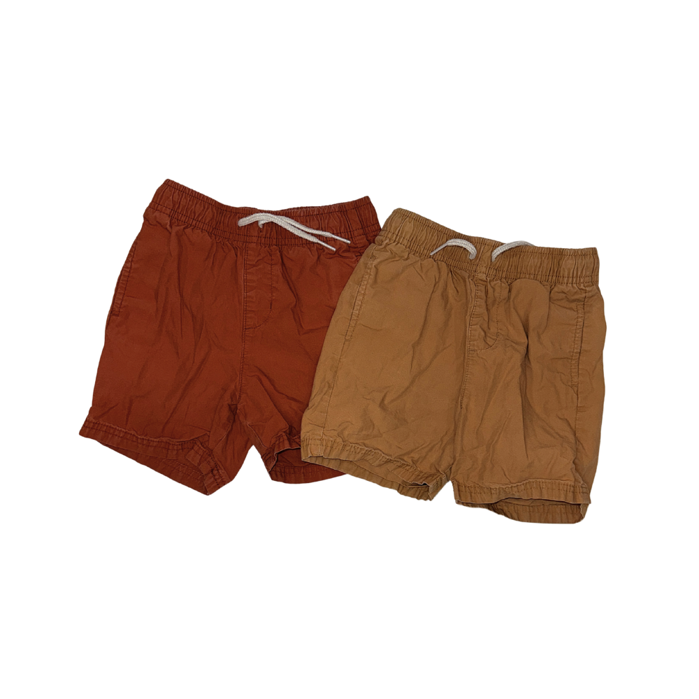 Set of 2 cargo shorts | Mustard & coral | 3T