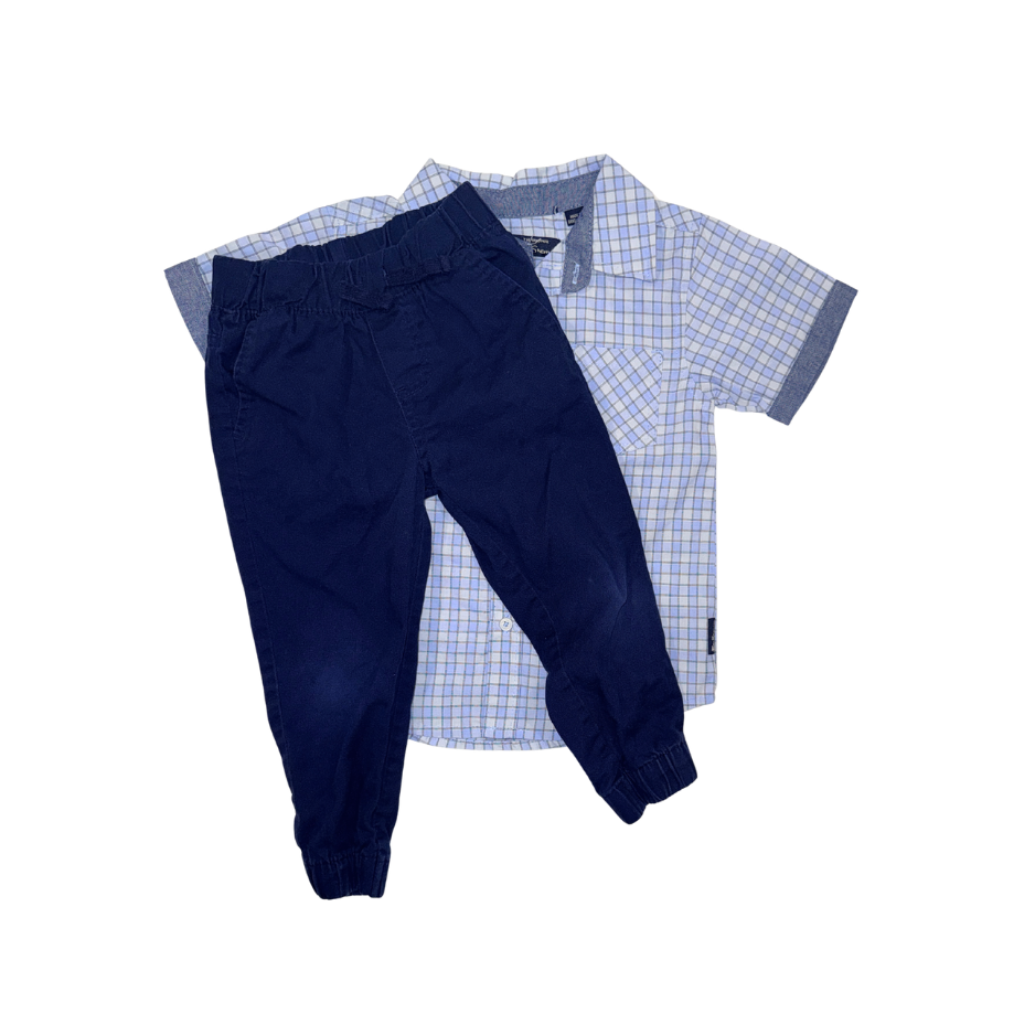 Set of 2 items | Plaid blue shirt & navy blue pants | 3T