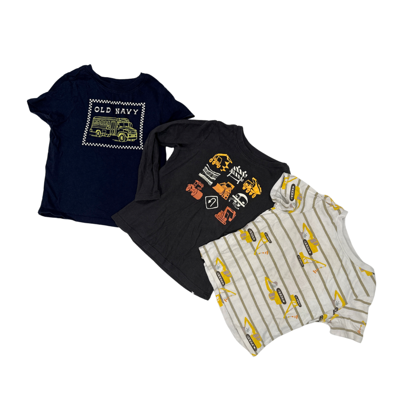 Old Navy |  Set Of 3 Graphic Tees | Construction, Bus & Excavator themed | 3T