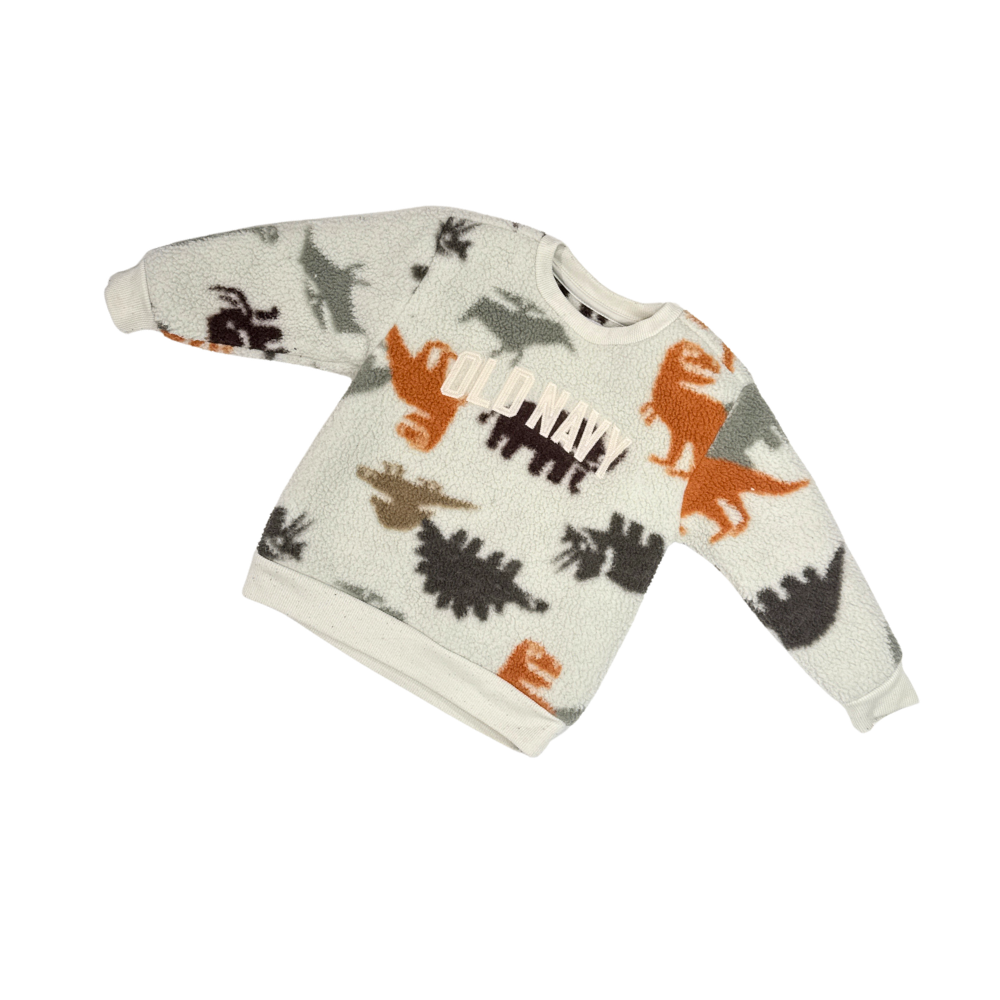 Old Navy | Sweaters | Dinosaur Fleece Sweater | Cream With Orange And Brown | 3T