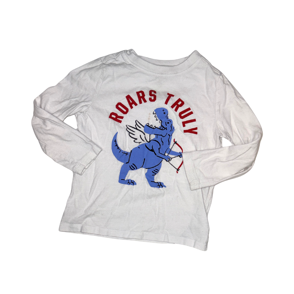 Roars Truly long-sleeve t-shirt | White with t-rex | 3T