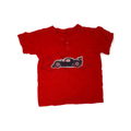 Red short-sleeve t-shirt with race car print | 4T