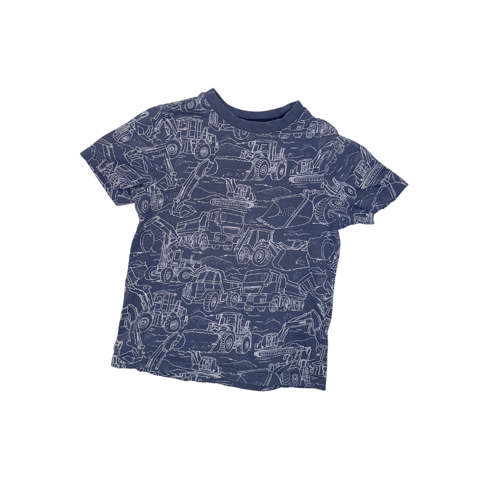 Grey-blue short-sleeve t-shirt with tractor pattern | 5T