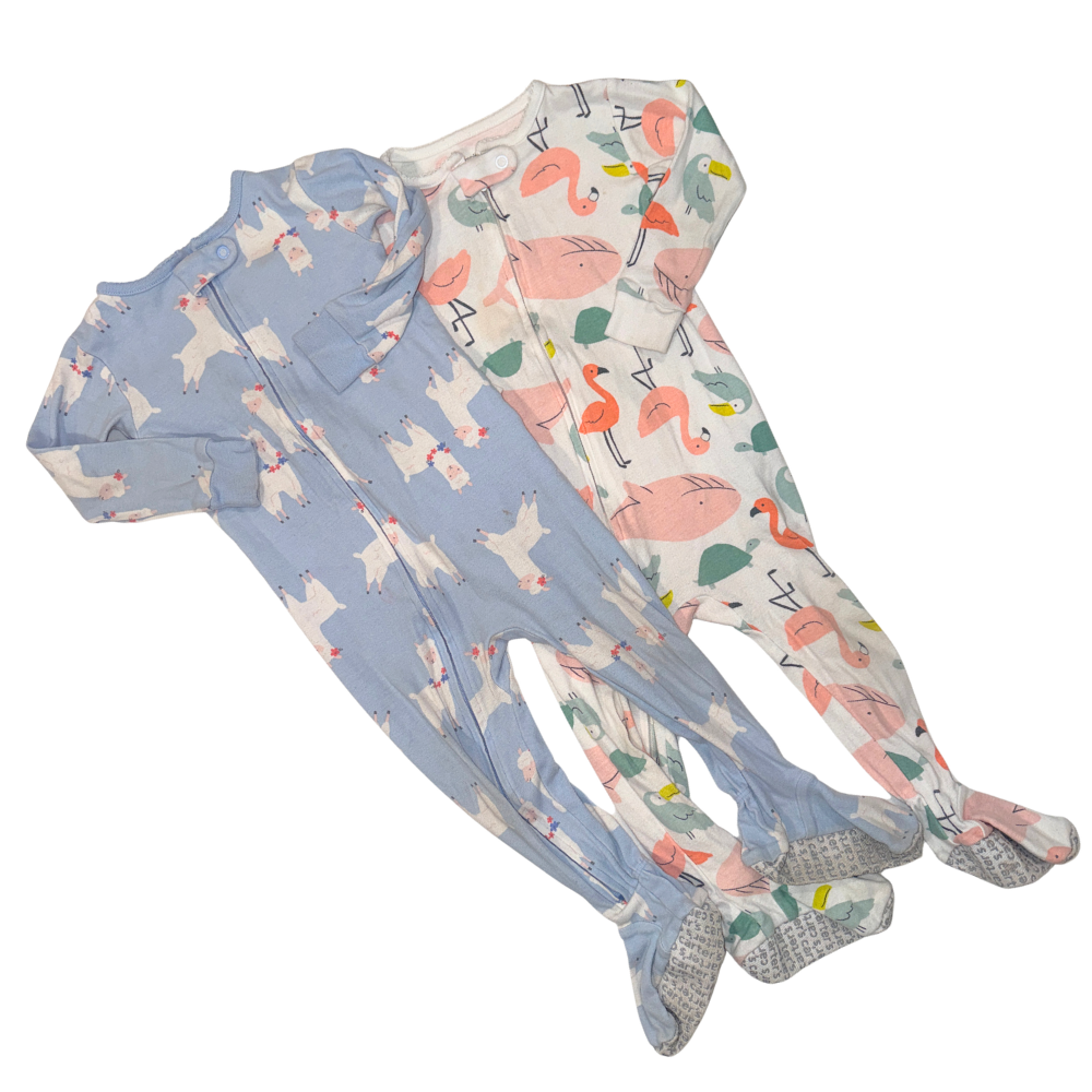 Set of 2 footed onesies | Llamas & flamincos | 18M