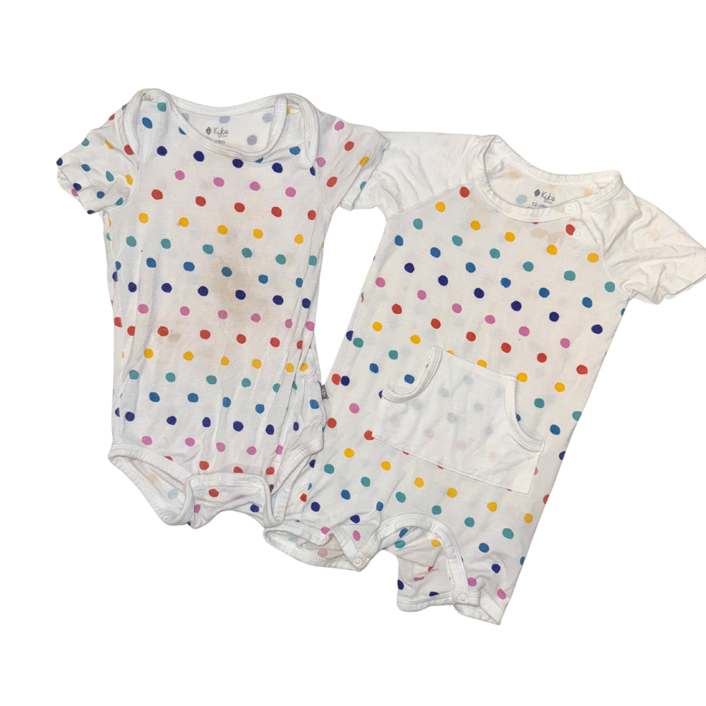 Set of 2 onesies, white with colourful dots | 12-18M