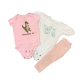 Set of 2 onesies & 1 pants | Pink & white themed | 18M