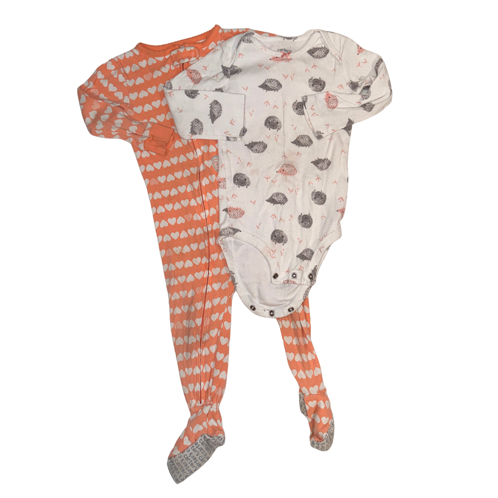 Set of footed, long-sleeve & short-sleeve onesies | Salmon | 18M