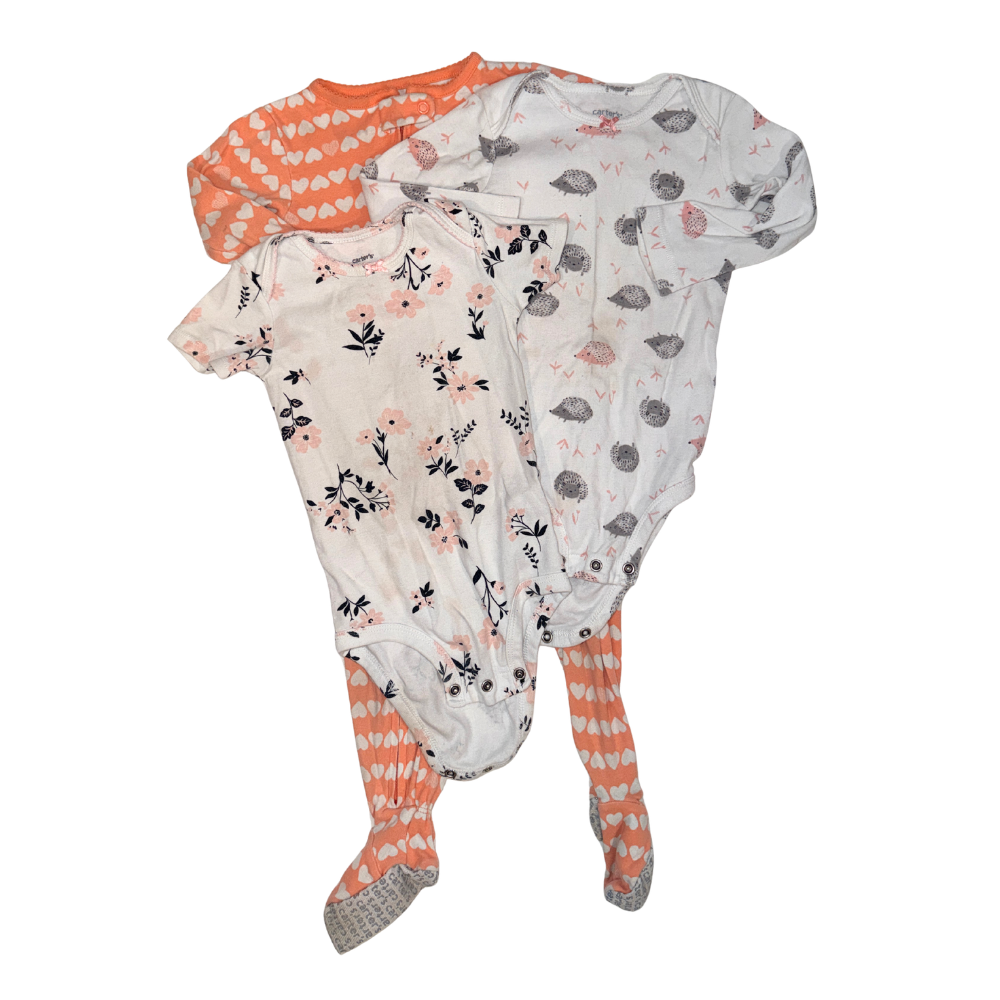 Set of footed, long-sleeve & short-sleeve onesies | Salmon | 18M
