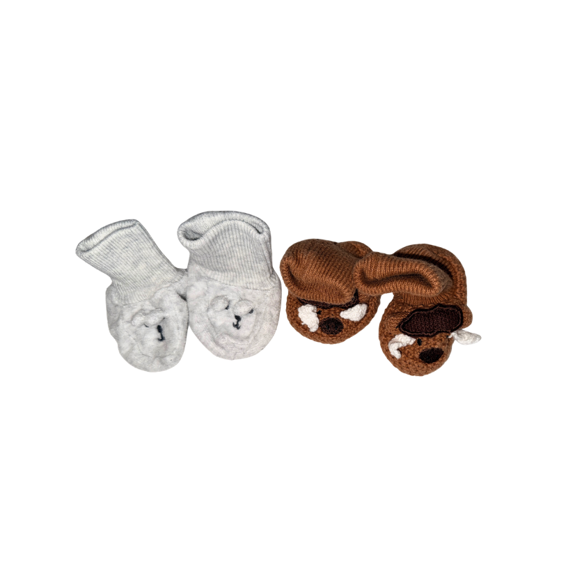 Set of 2 baby shoes/socks | Brown & white-grey | NB - 3M