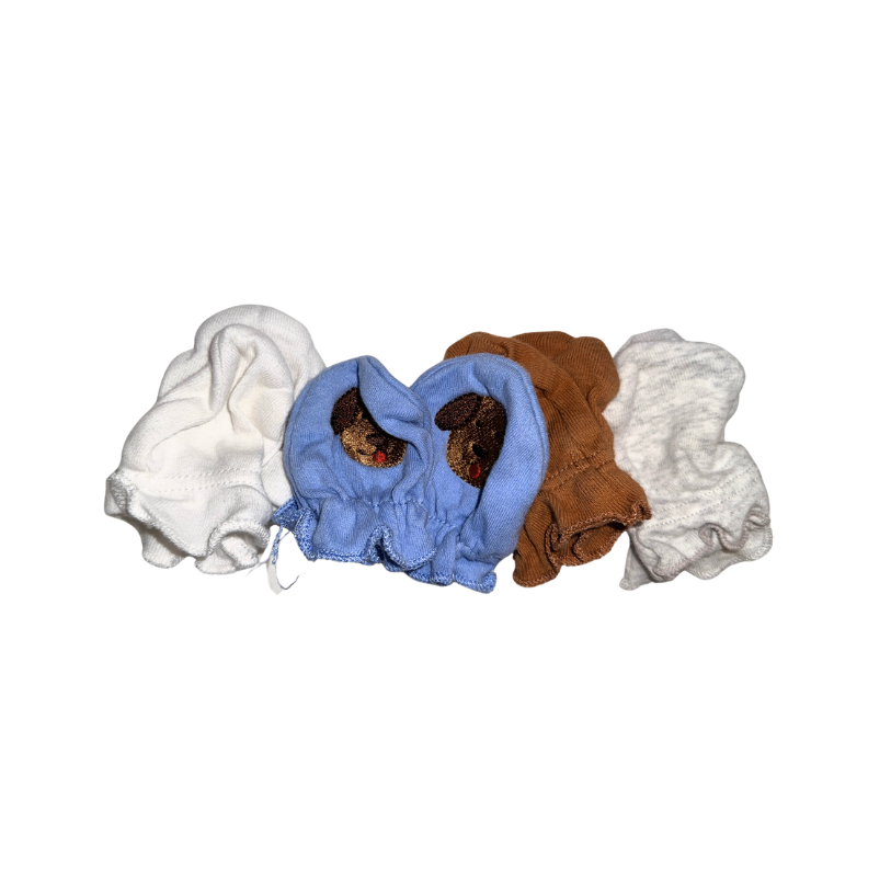 Set of 4 baby gloves | Brown, blue, grey & white | NB
