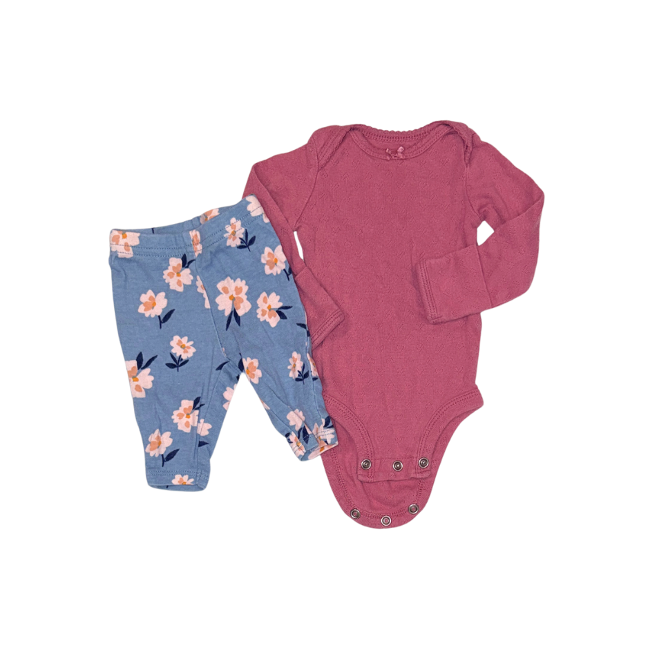 Carter's Floral Blue Pants & Pink Rosé Bodysuit Set | Newborn
