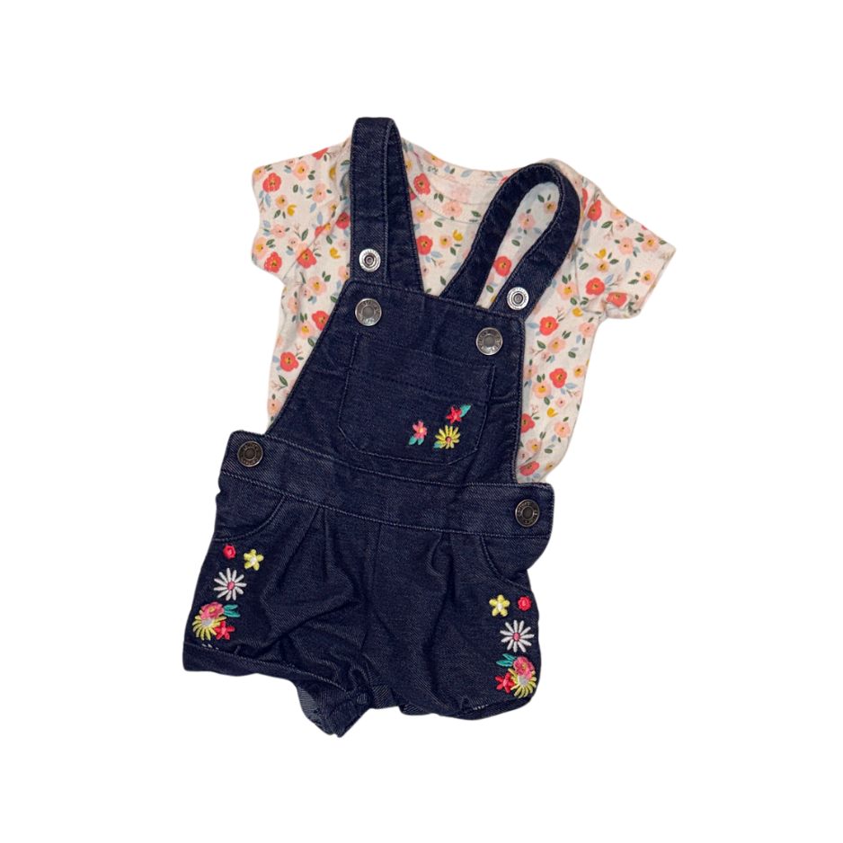 Carter's Denim Romper & Floral Bodysuit Set | NB