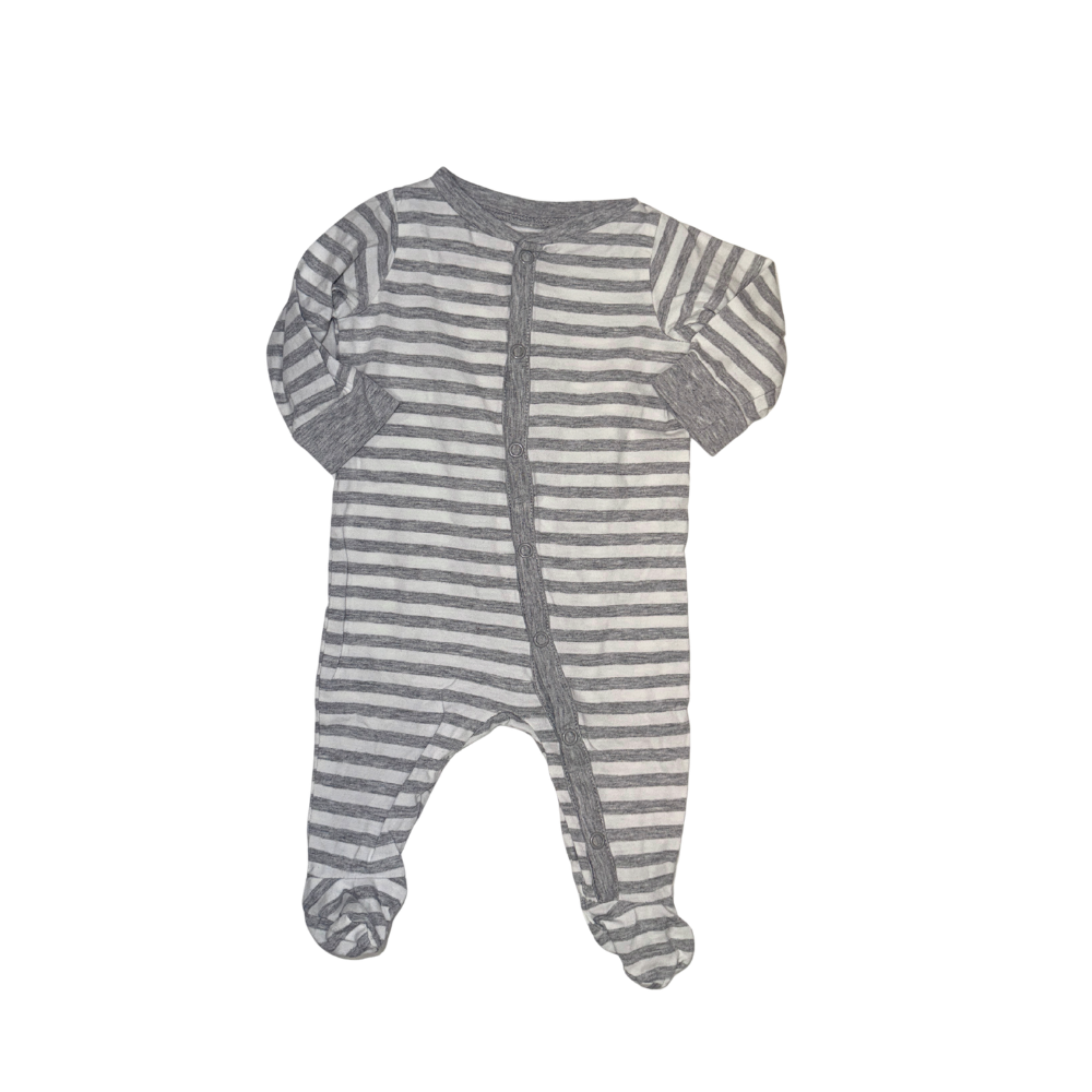White & grey striped onesie | 0-3M