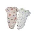 Set of 2 short-sleeve bodysuits | Grey with turtle pattern & white with snail pattern | 3M